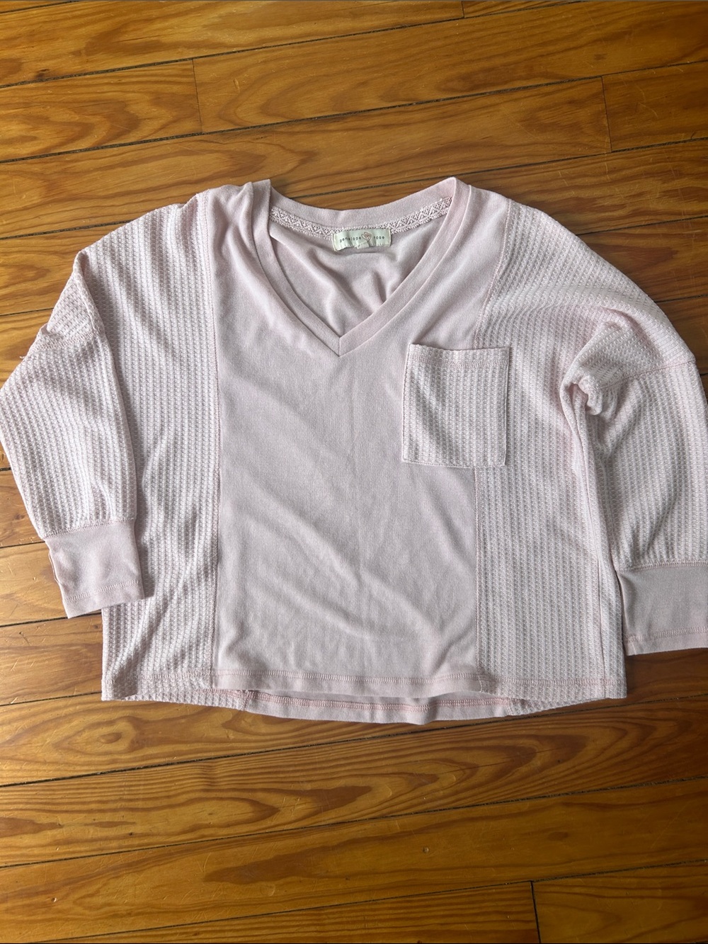 Light Pink V-Neck Pocket Women's Top